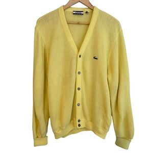 Vintage Izod Lacoste Cardigan Sweater Mens M Knit V-Neck Classic Preppy *Flaw